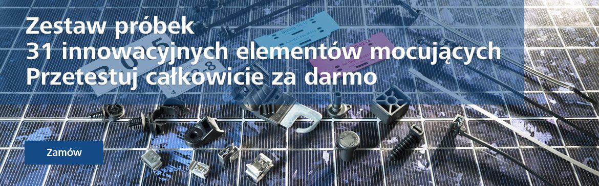 Wybrane opaski kablowe i mocowania HellermannTyton dostępne w zestawie próbek produktów przeznaczonych do instalacji fotowoltaicznych