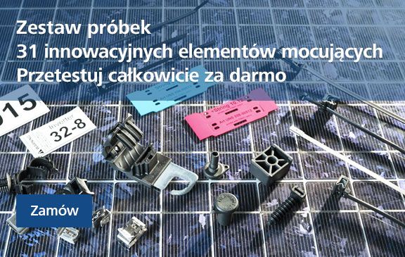 Wybrane opaski kablowe i mocowania HellermannTyton dostępne w zestawie próbek produktów przeznaczonych do instalacji fotowoltaicznych
